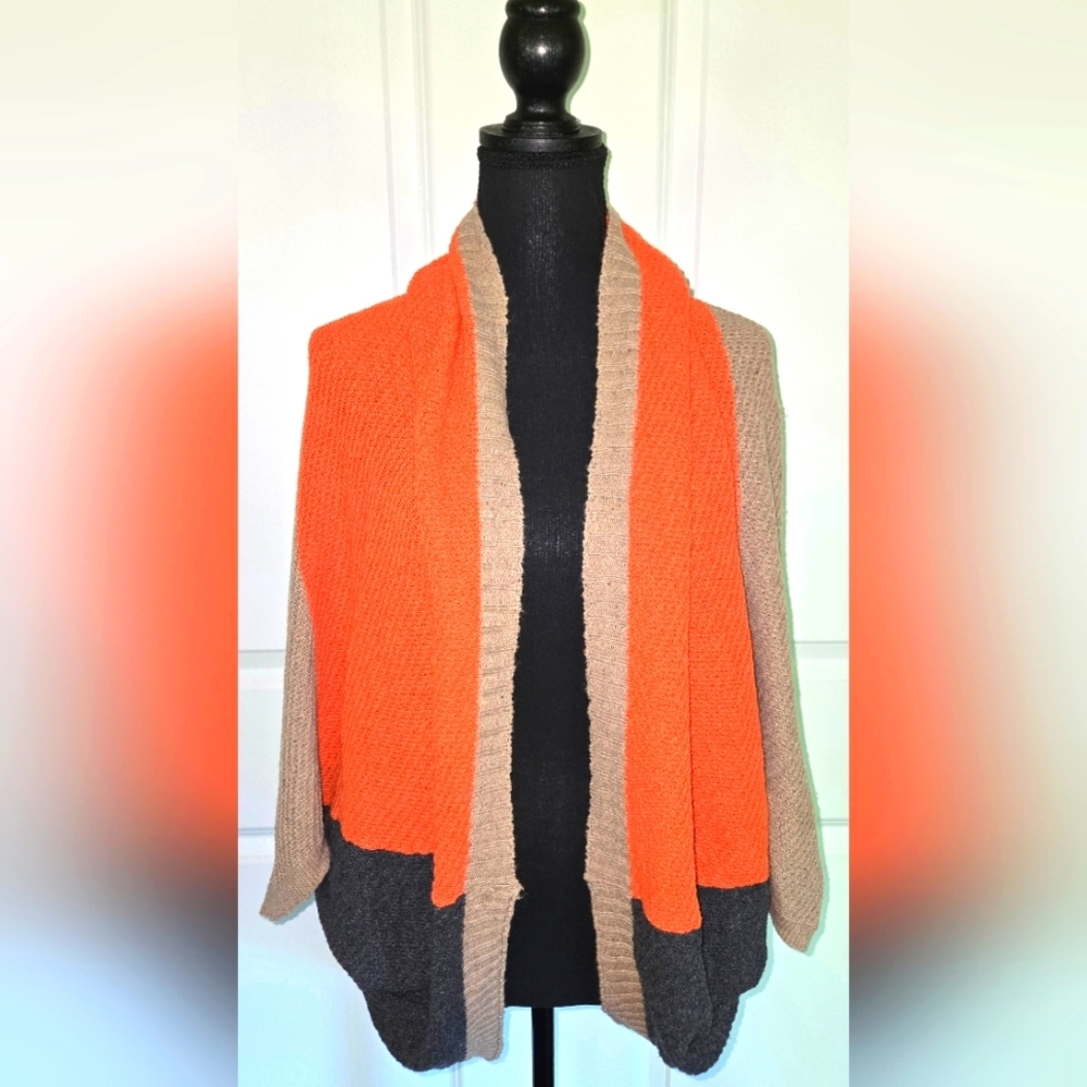Shein Sweater Cardigan Color Block Sz Sm Orange Taupe Gray
